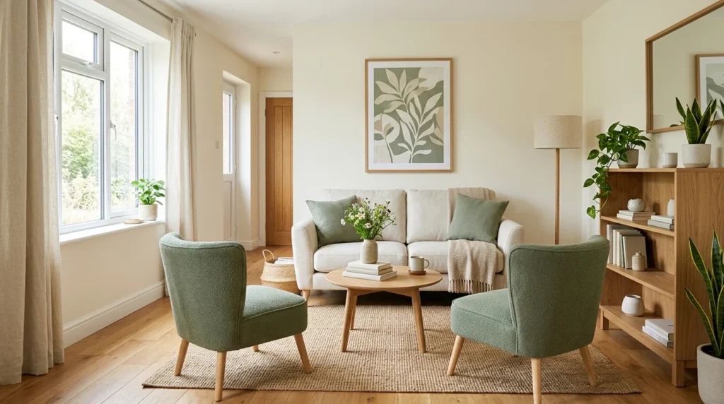 Small rental living room with a practical furniture layout