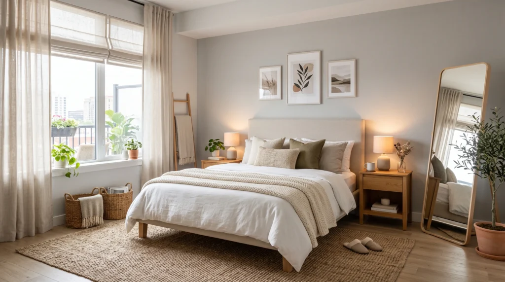 Complete renter-friendly bedroom makeover with cozy decor