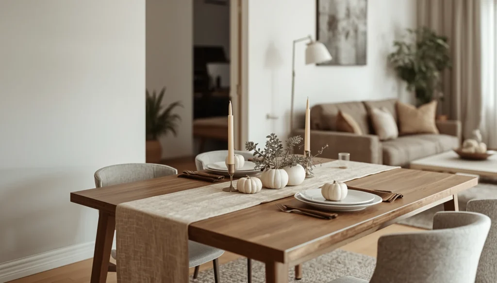 Small apartment dining table decorated with simple fall accents
