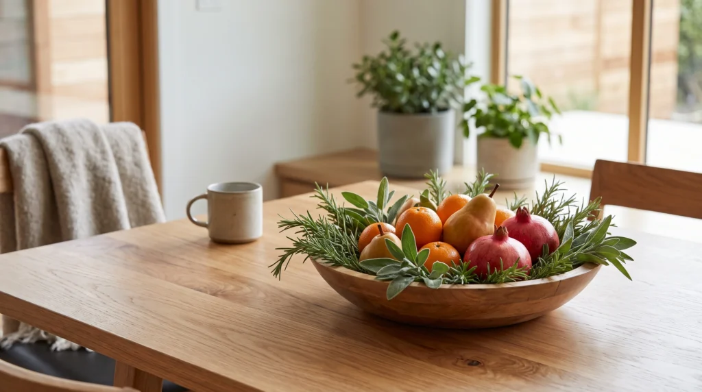 Visual illustration of a herb and citrus centerpiece