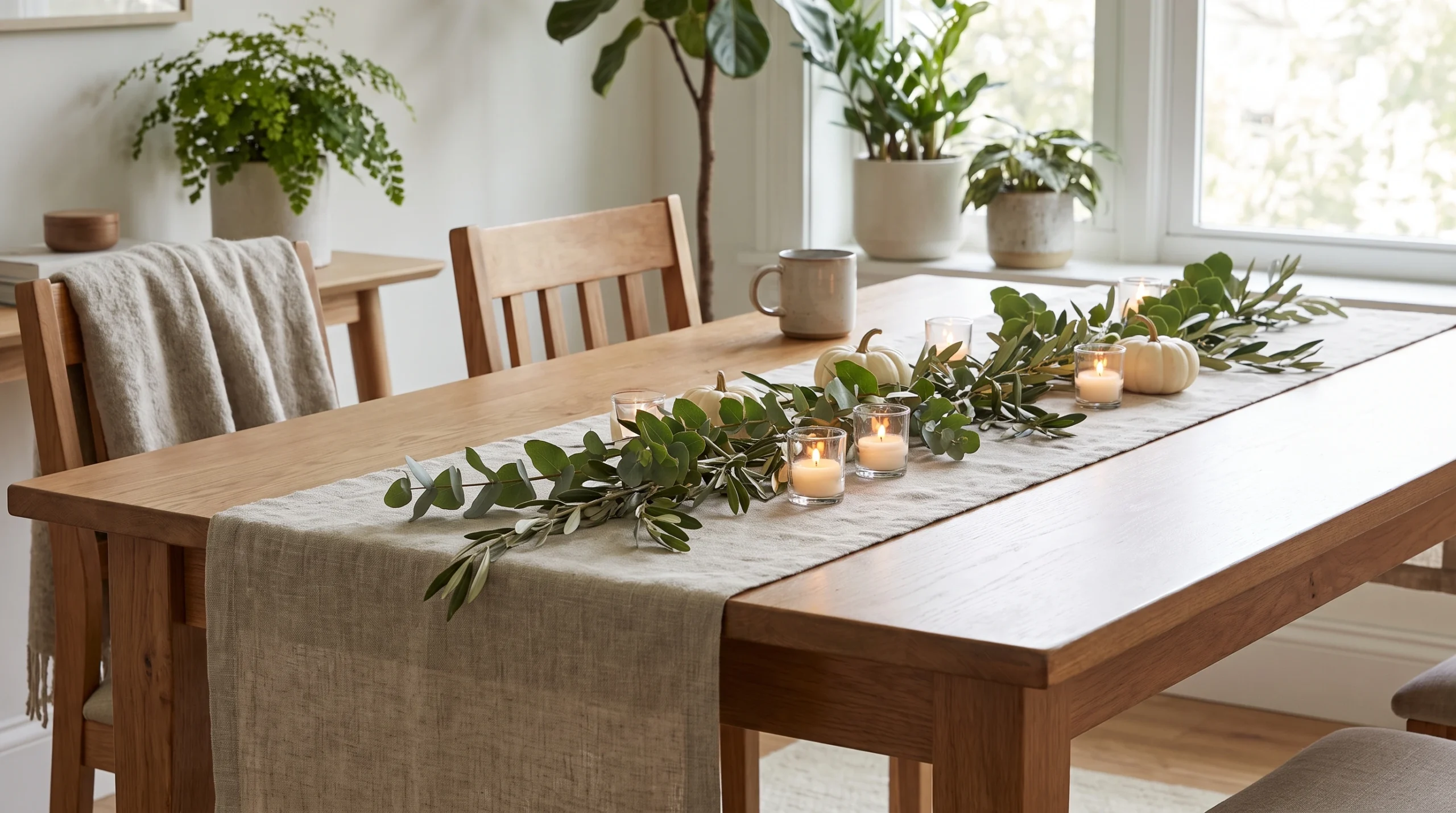Visual illustration of a layered table runner and greenery combo