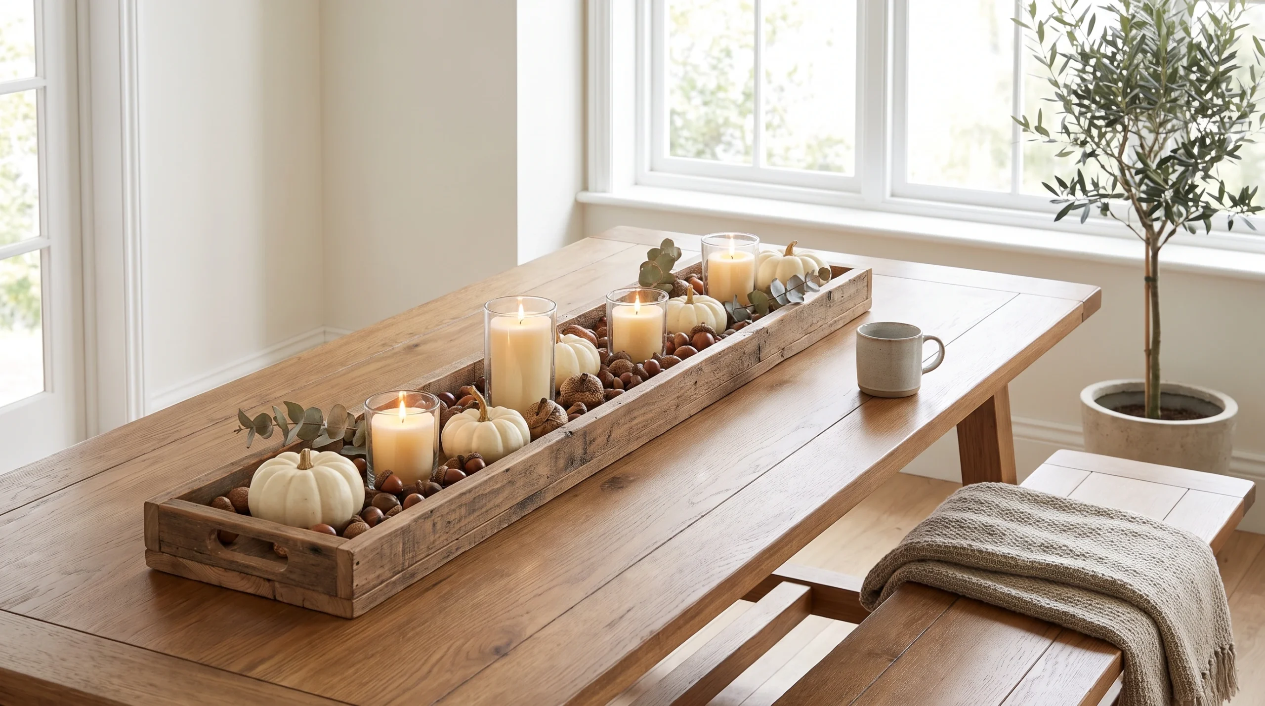 Visual illustration of a long wooden tray runner