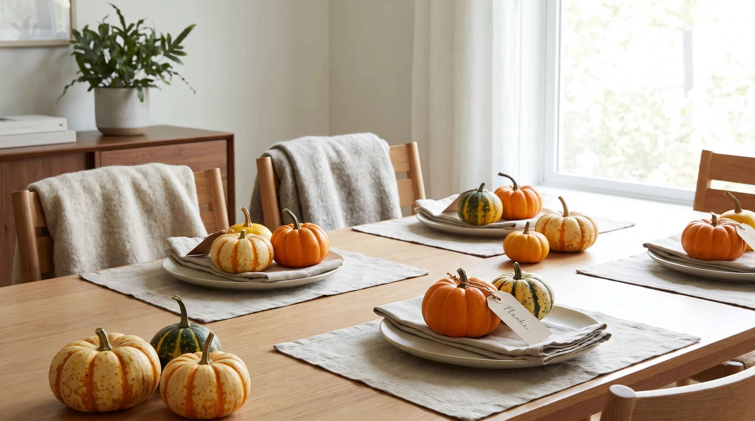 Visual illustration of a mini pumpkin trio per place setting