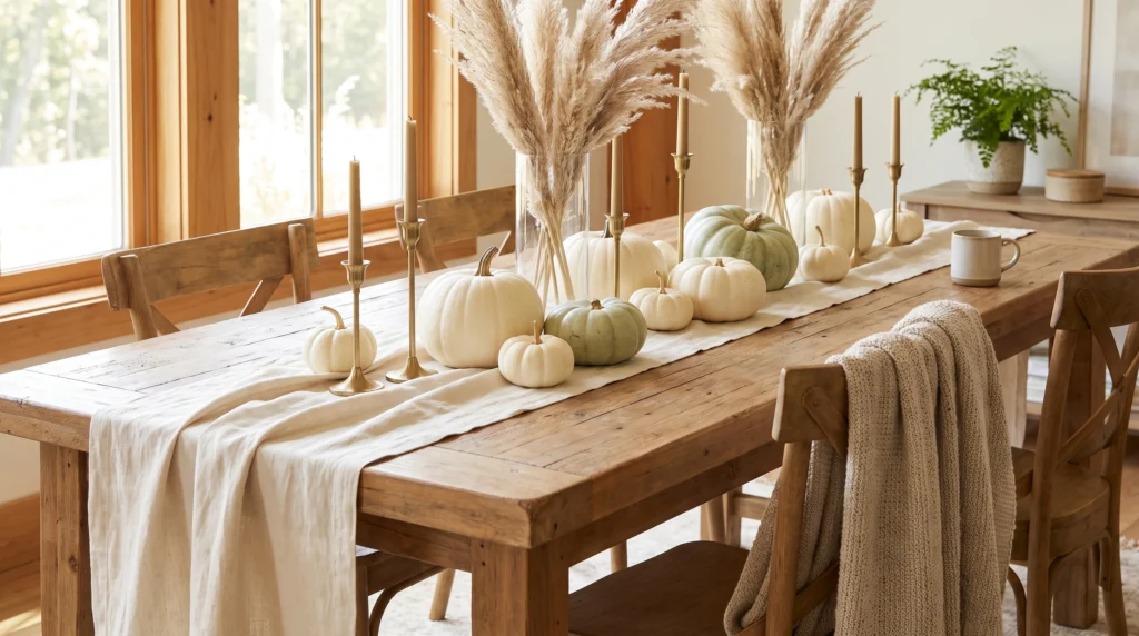 Visual illustration of a neutral white pumpkin display