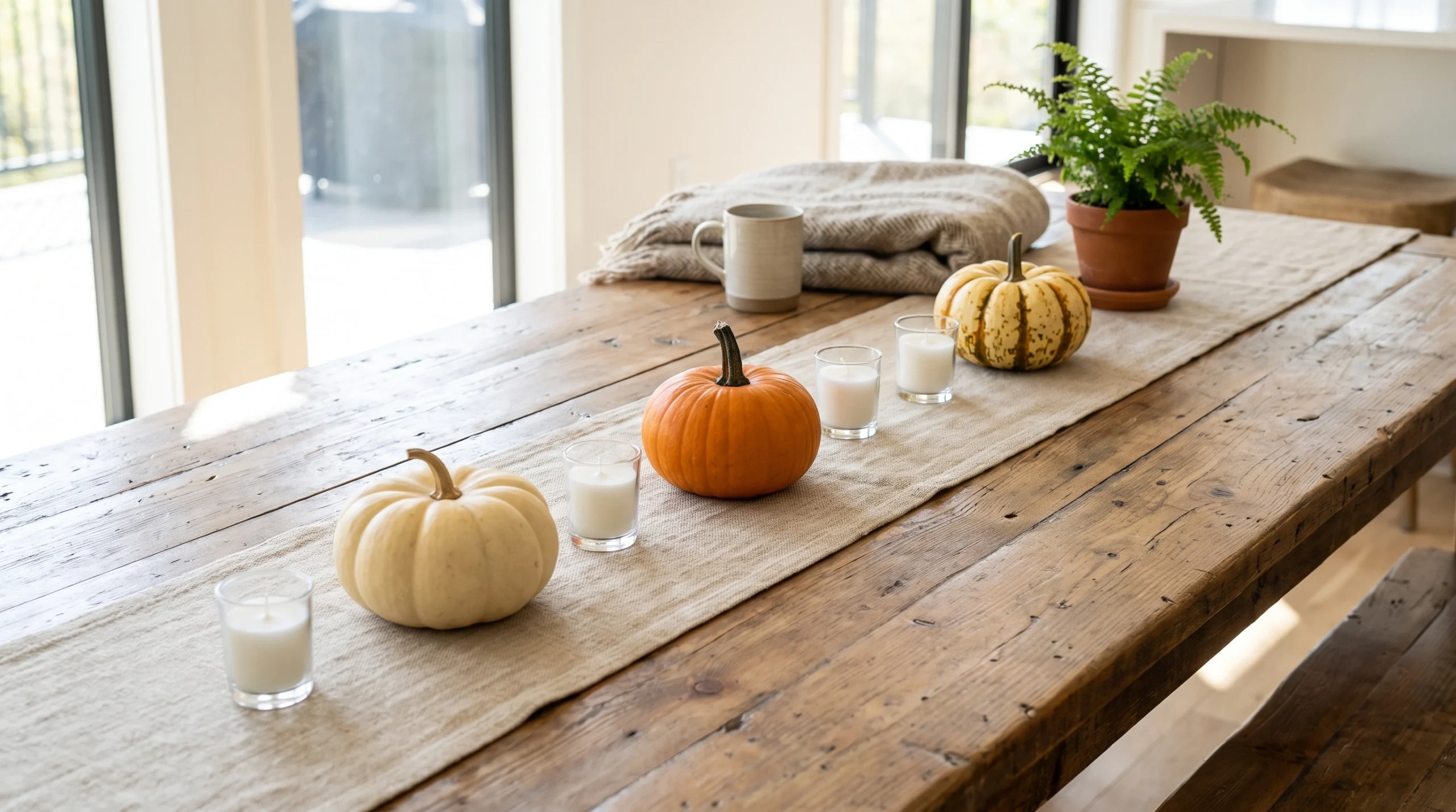 Visual illustration of a simple pumpkin and candle row