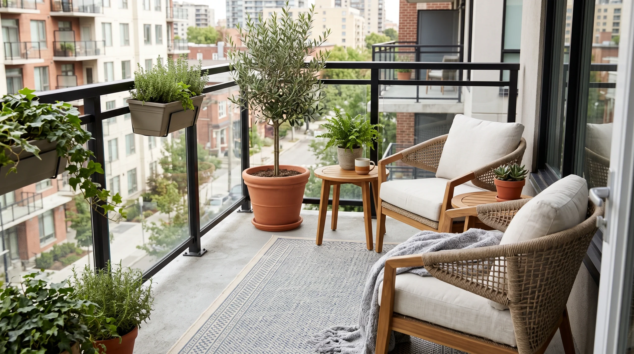 Visual illustration of add a small outdoor rug