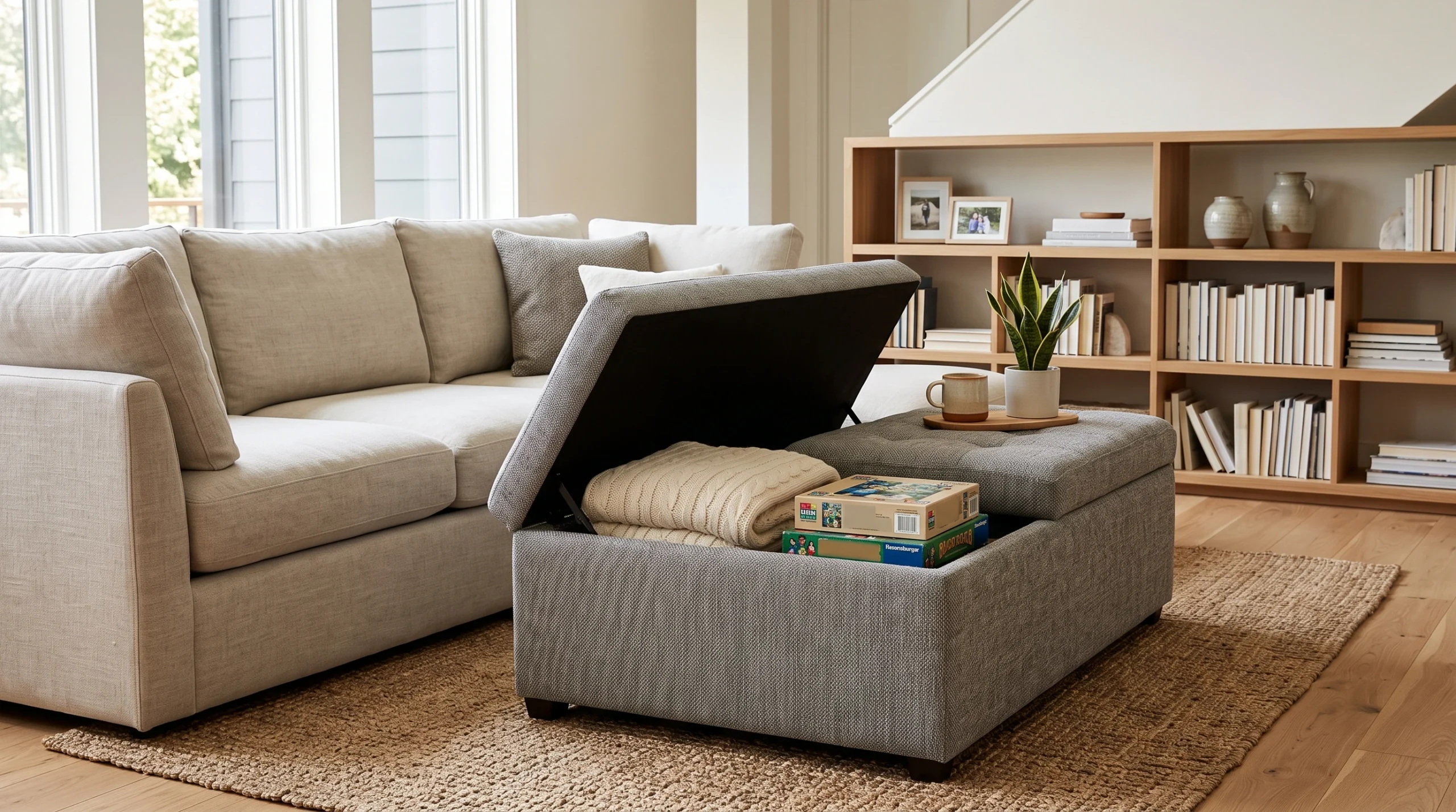 Visual illustration of add a storage ottoman