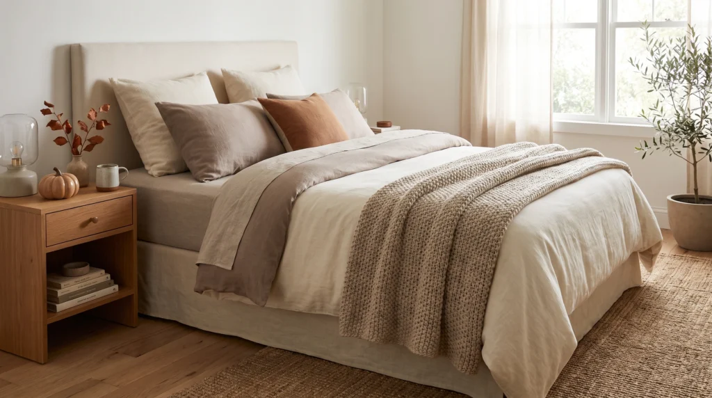Visual illustration of add fall decor to the bedroom