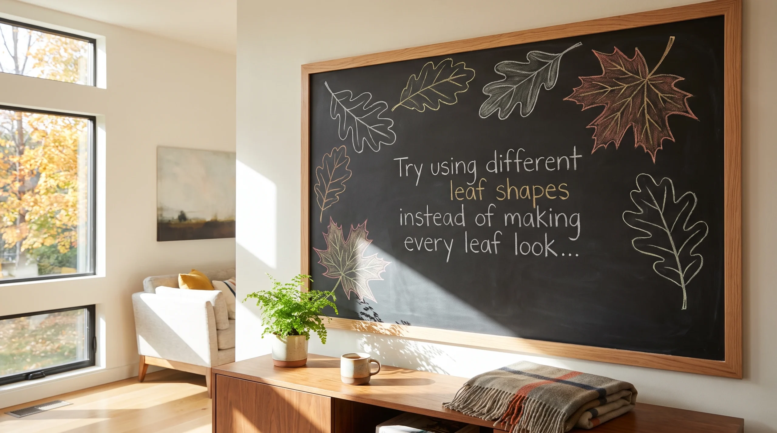 Visual illustration of autumn leaves chalkboard art
