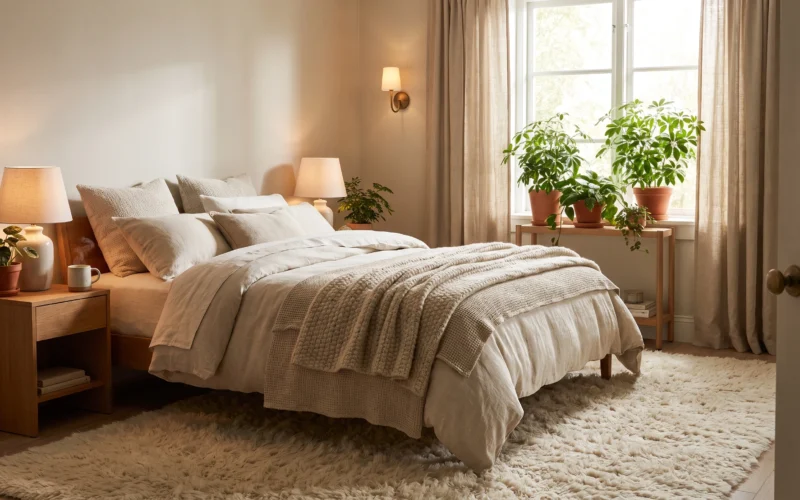 Visual illustration of build a cozy bedroom with layers