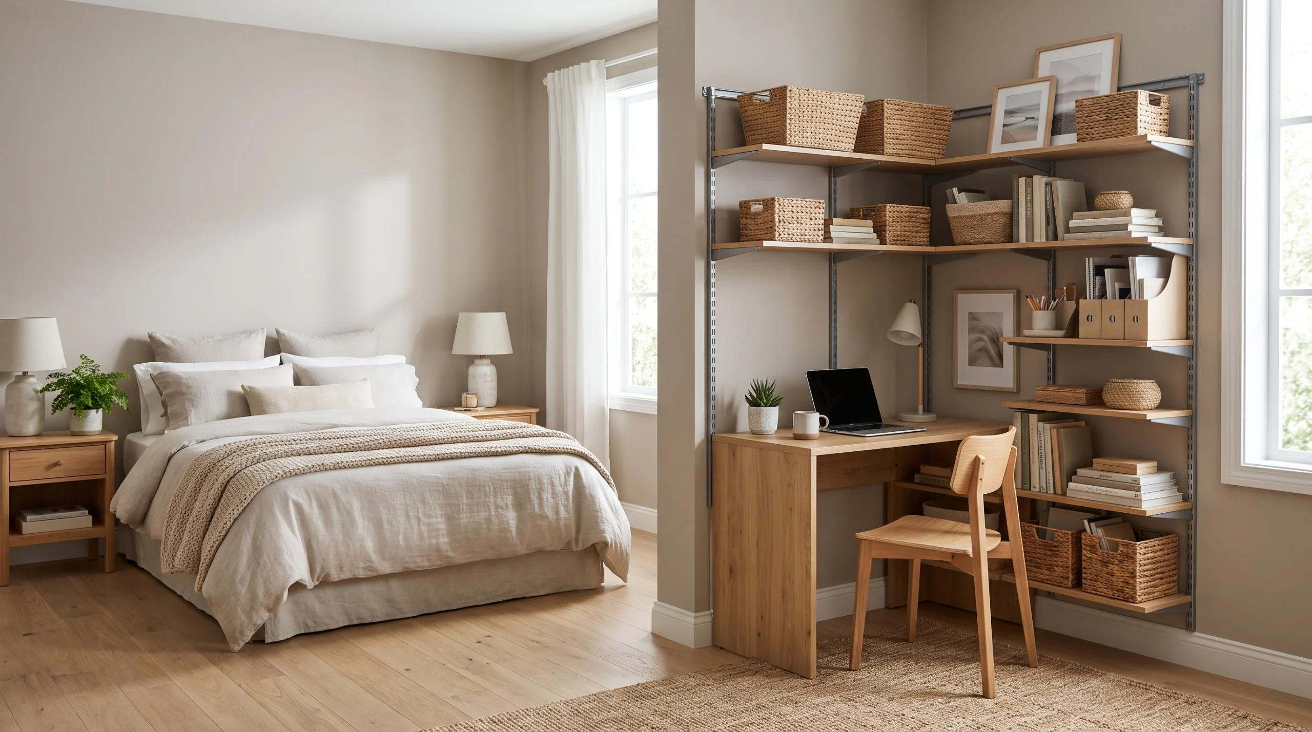 Visual illustration of create a bed-and-desk layout