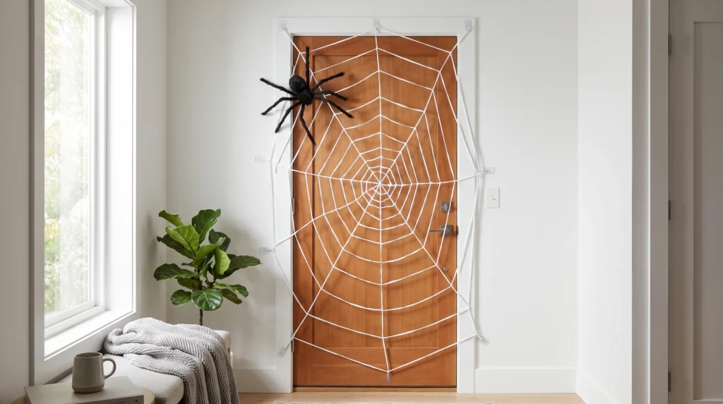Visual illustration of create a giant spider web door