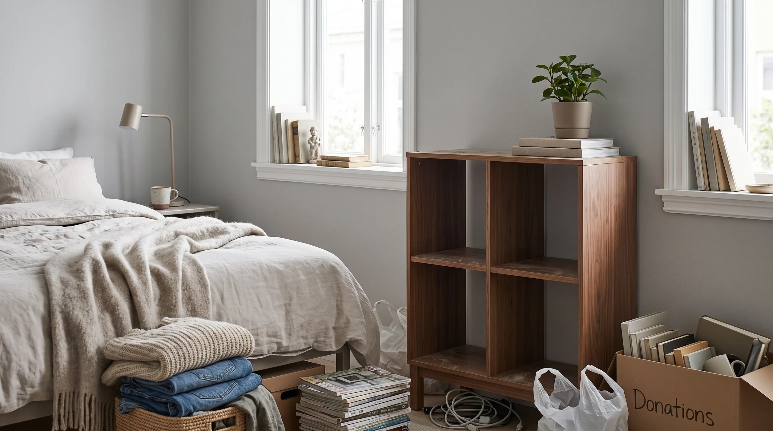 Visual illustration of declutter before buying new storage