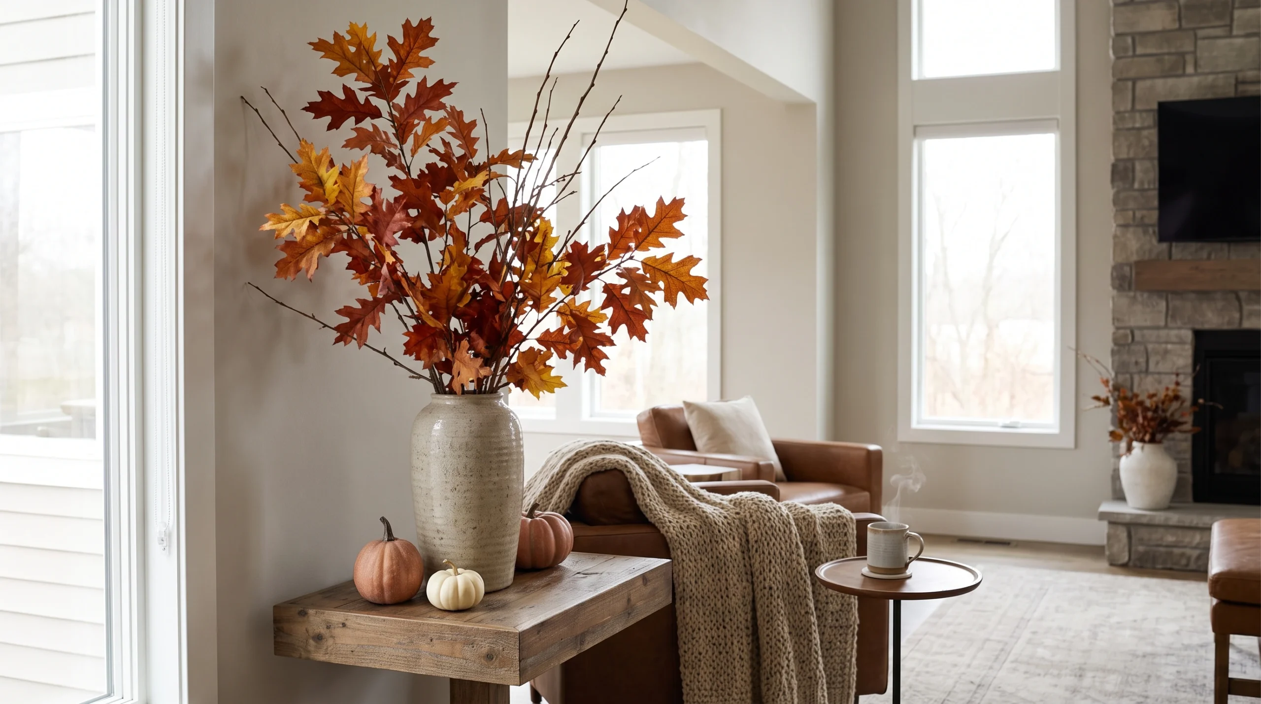 Visual illustration of decorate with autumn leaves and branches