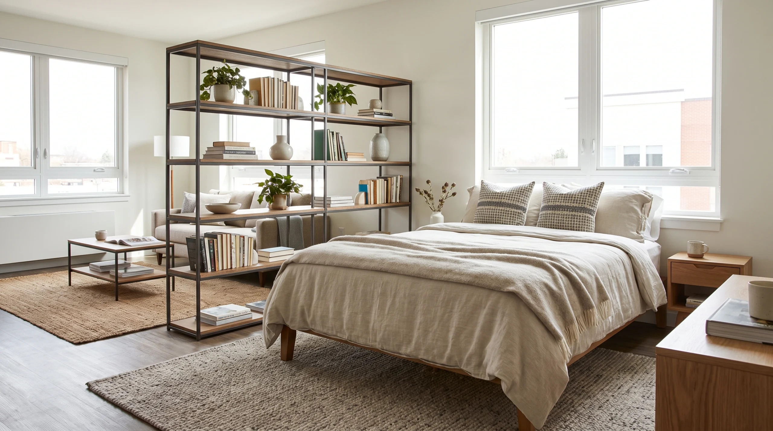 Visual illustration of divide a studio bedroom into zones
