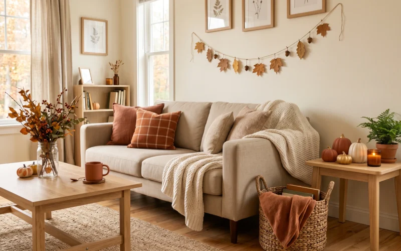 DIY fall decorations creating a cozy autumn living room