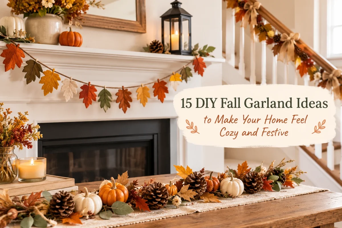 DIY fall garland ideas with leaves, pumpkins, and pinecones