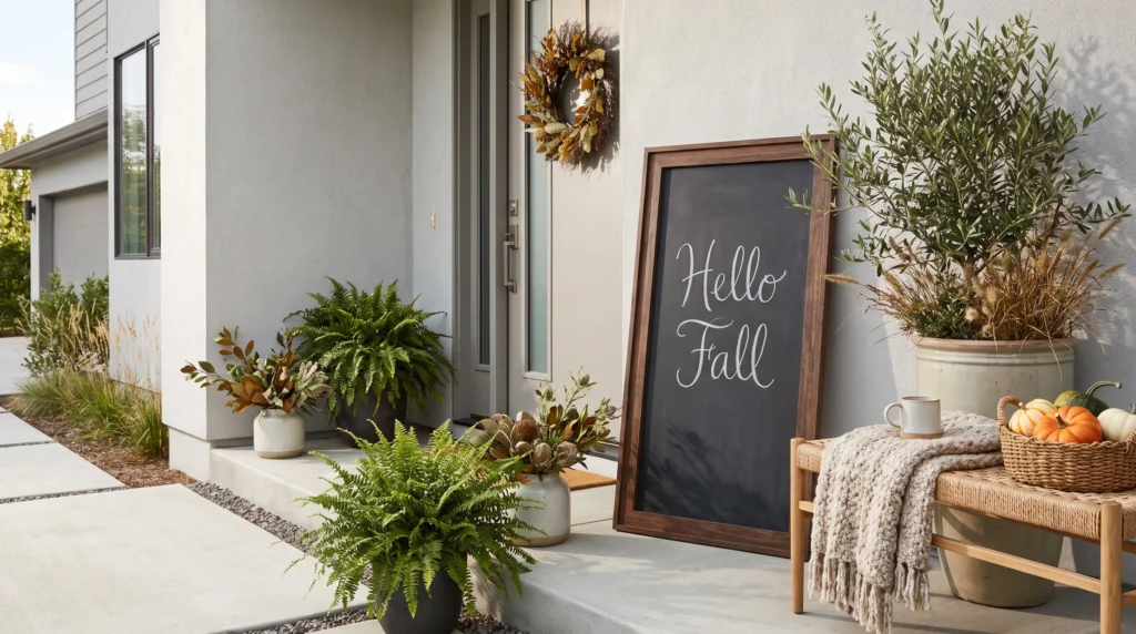 Visual illustration of fall porch chalkboard