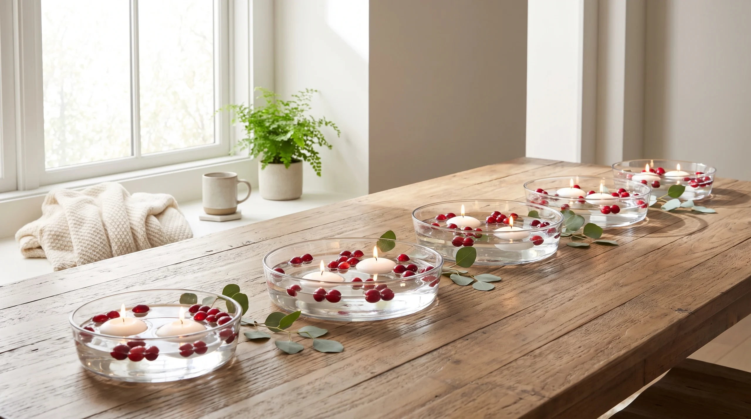 Visual illustration of floating candles in glass bowls