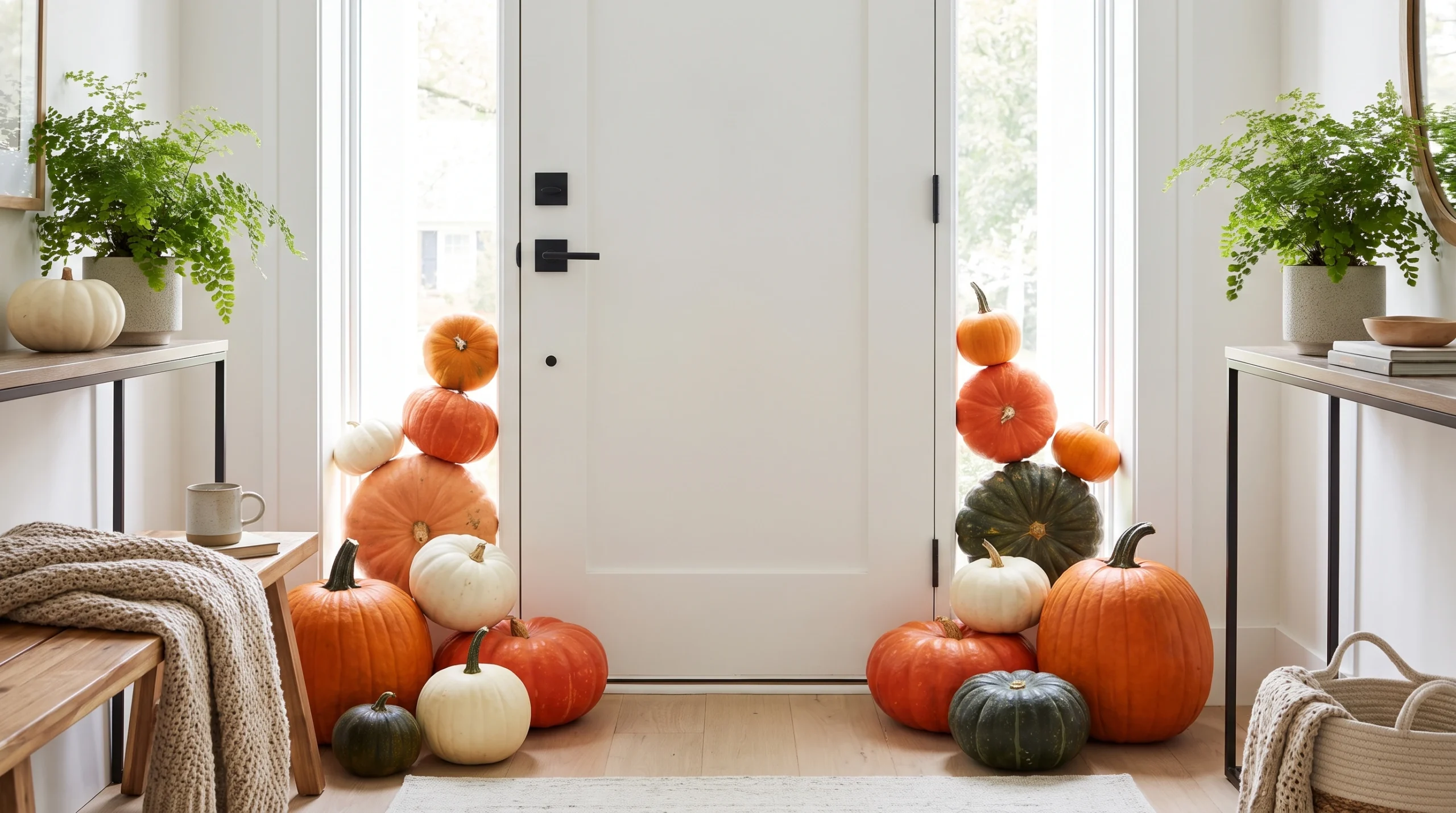 Visual illustration of frame the door with pumpkins
