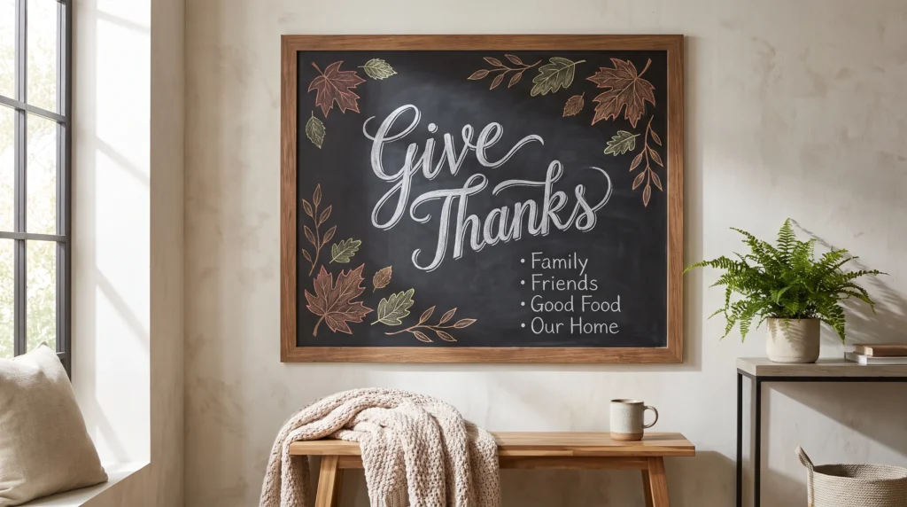 Visual illustration of "give thanks" thanksgiving chalkboard