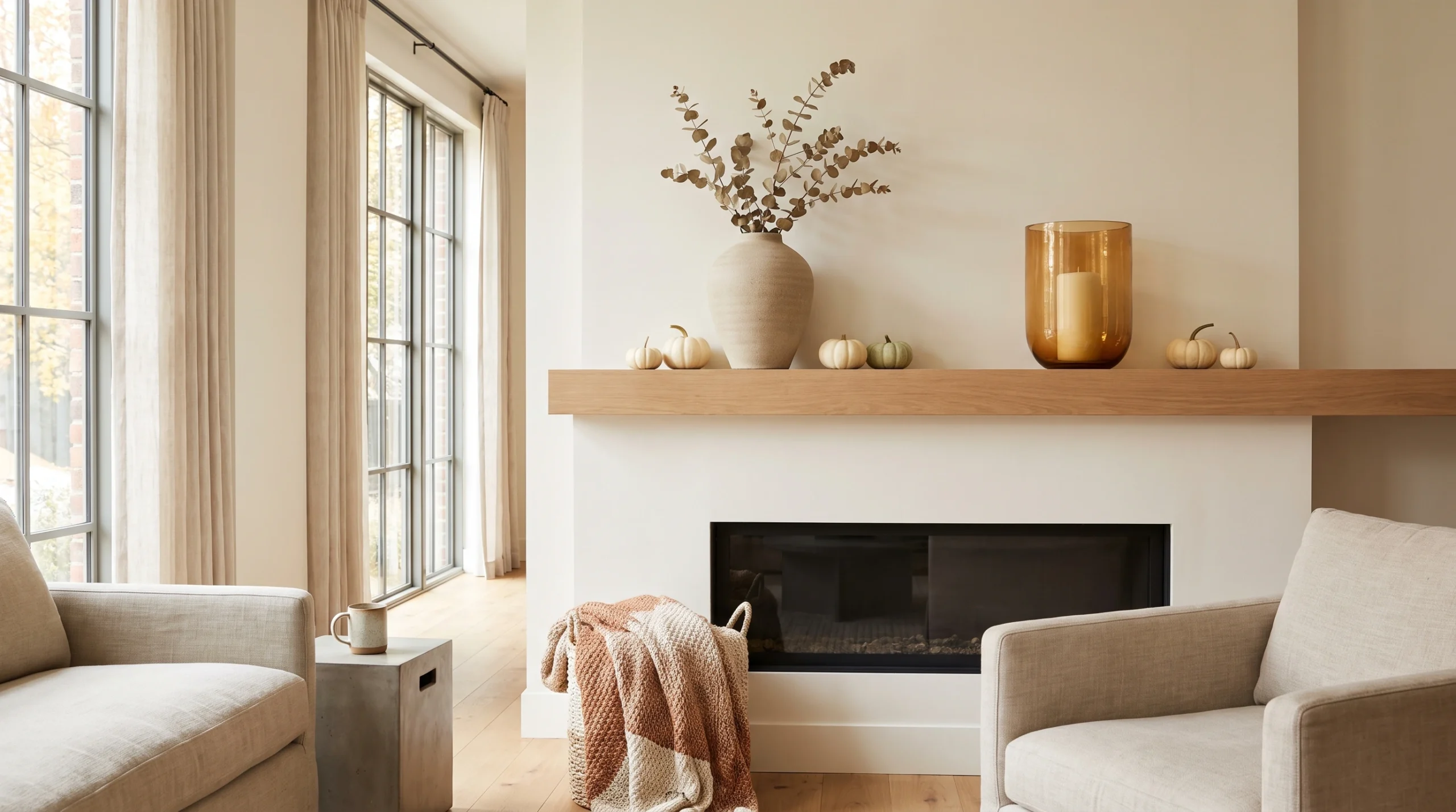 Visual illustration of go for modern fall mantel decor