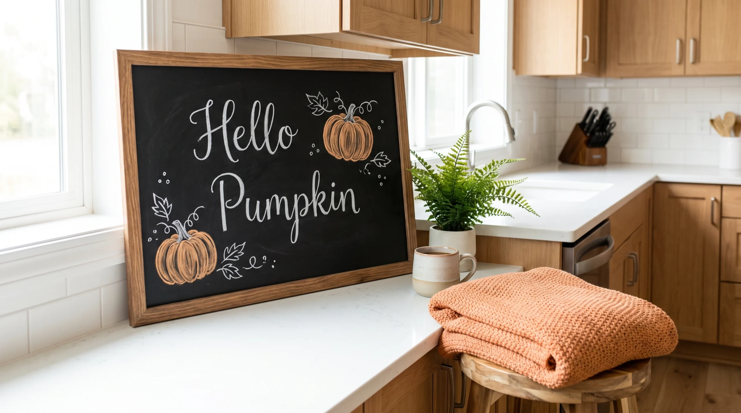 Visual illustration of "hello pumpkin" chalkboard
