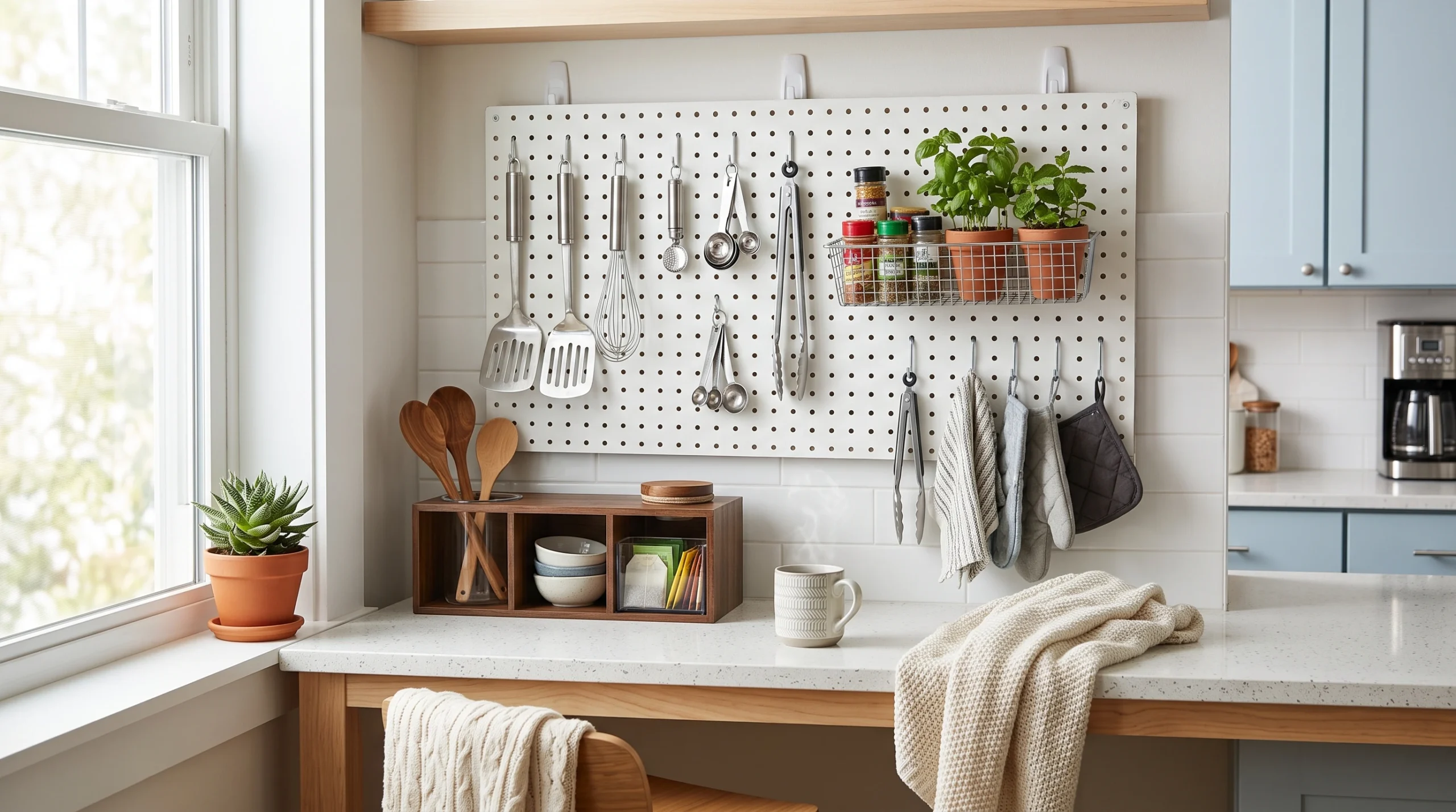Visual illustration of install a pegboard for flexible storage