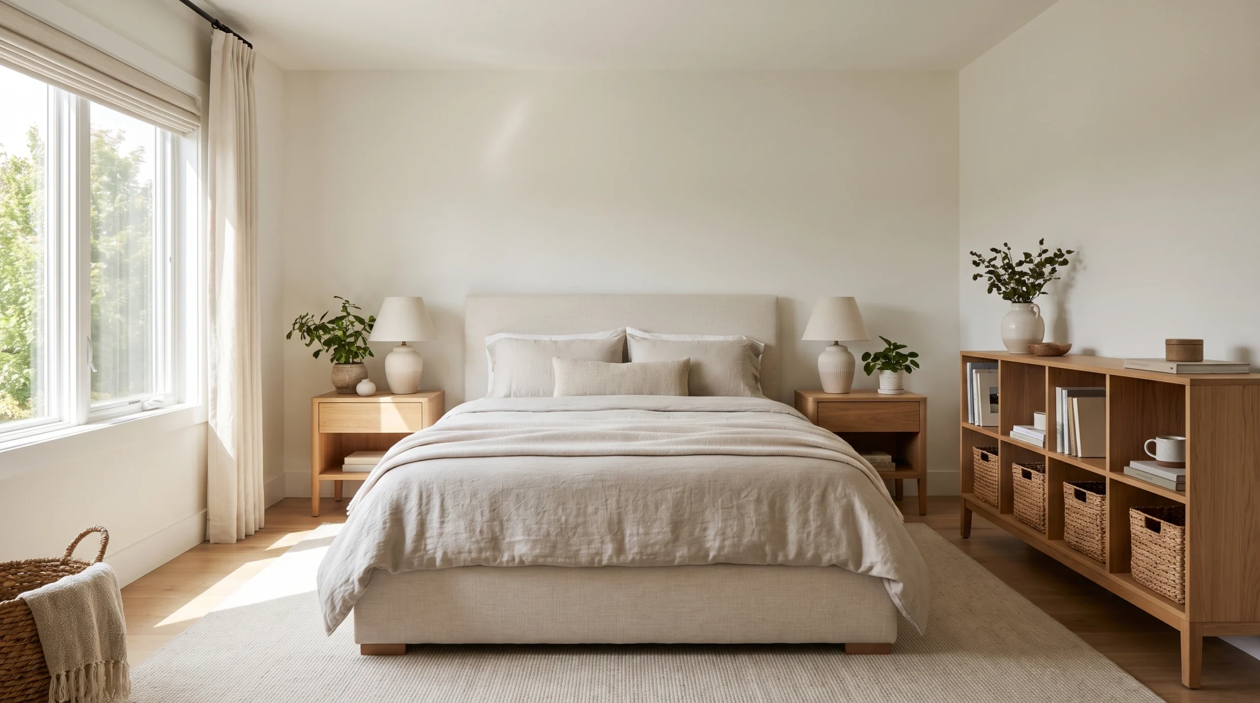 Visual illustration of make a square bedroom feel balanced