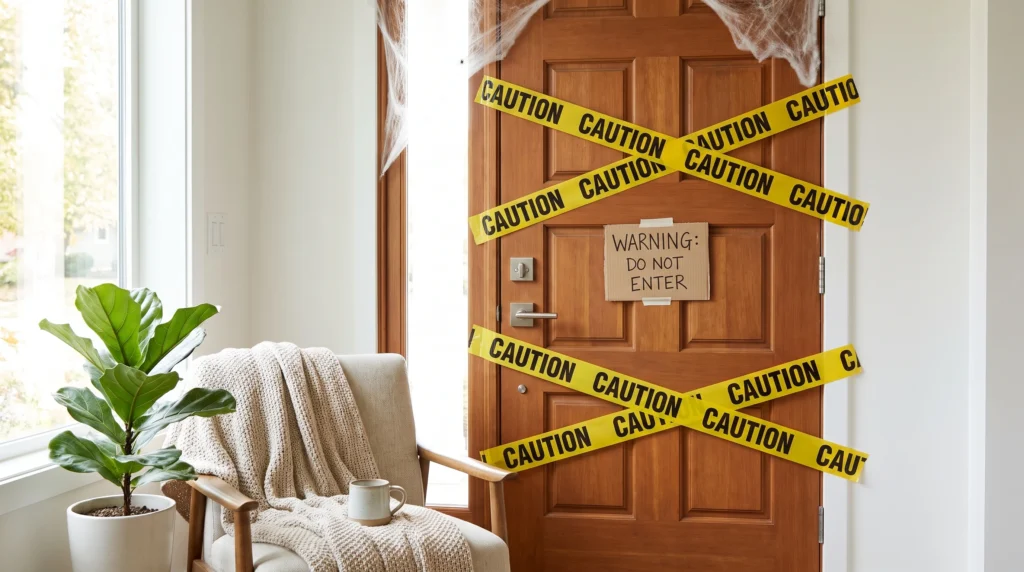 Visual illustration of make the door look wrapped in caution tape