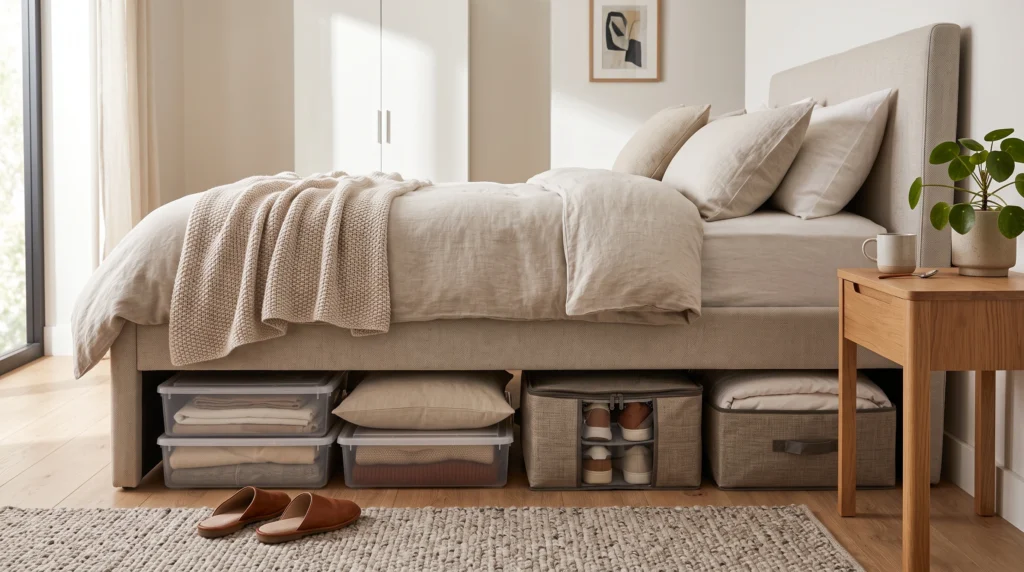 Visual illustration of make the most of under-bed storage