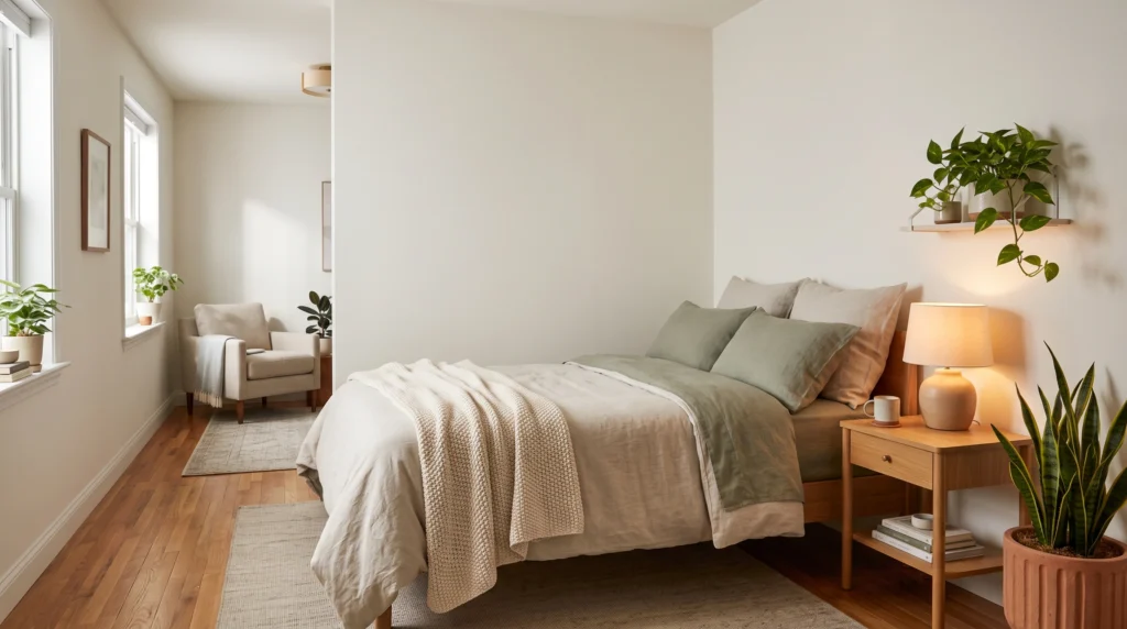 Visual illustration of place the bed in the far corner