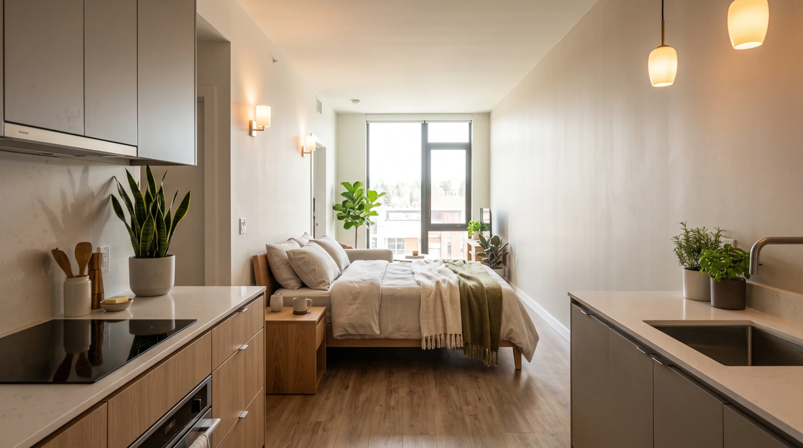 Visual illustration of put the bed against the longest wall