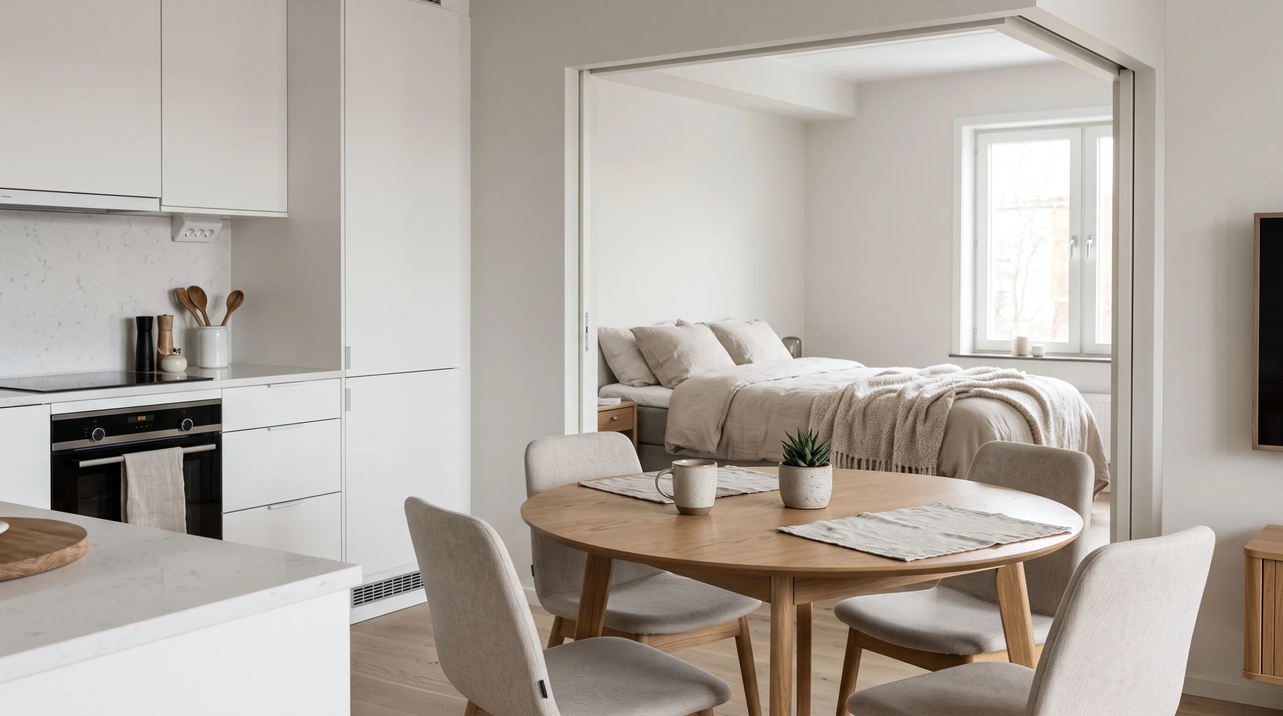 Visual illustration of put the bedroom behind the dining area
