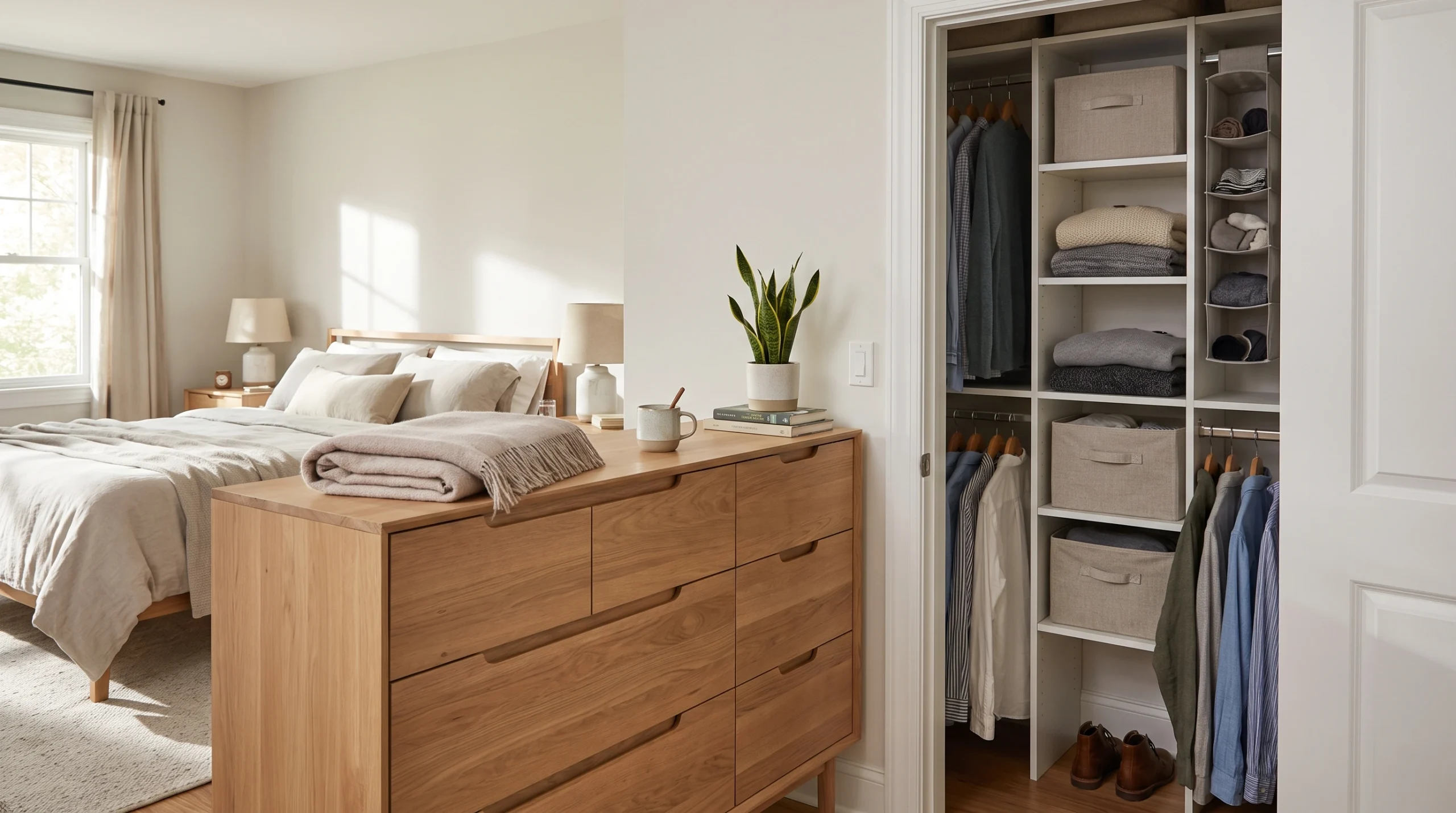 Visual illustration of put the dresser near the closet