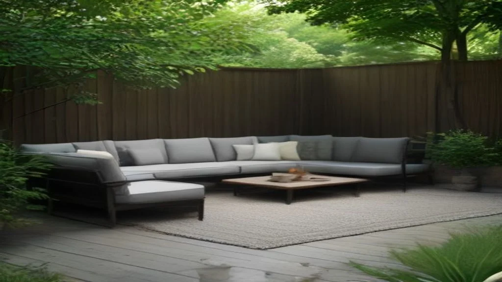 Realistic interior styling featuring use an outdoor rug to define the space for rental friendly backyard ideas for a cozy and stylish outdoor space