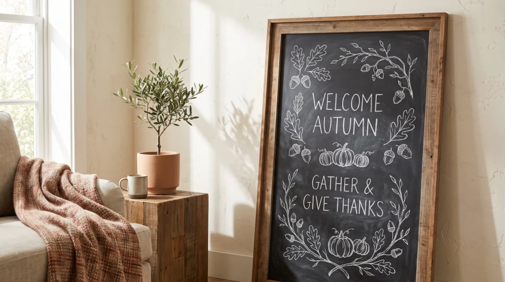 Visual illustration of rustic farmhouse fall chalkboard