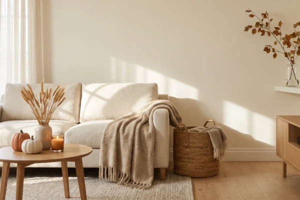 Simple fall decor ideas in a cozy neutral living room