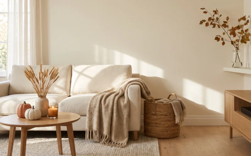 Simple fall decor ideas in a cozy neutral living room
