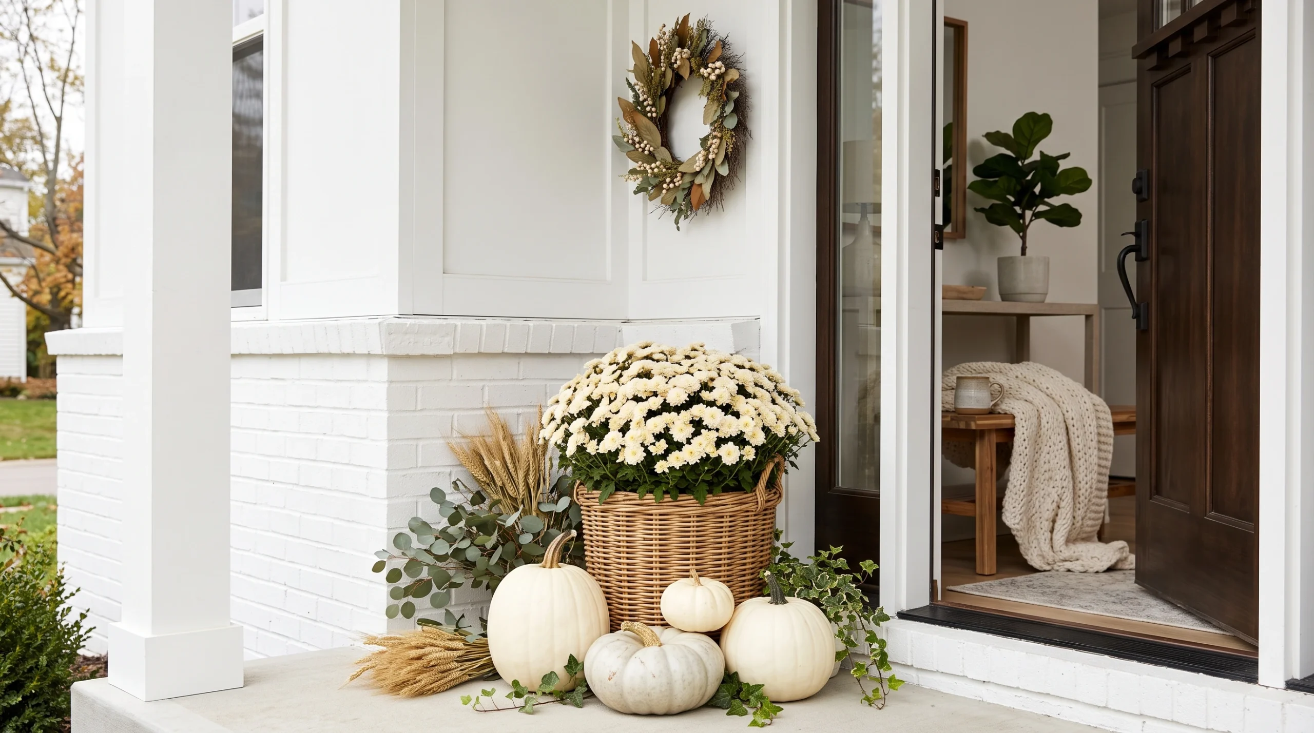 Visual illustration of try a simple white house fall display