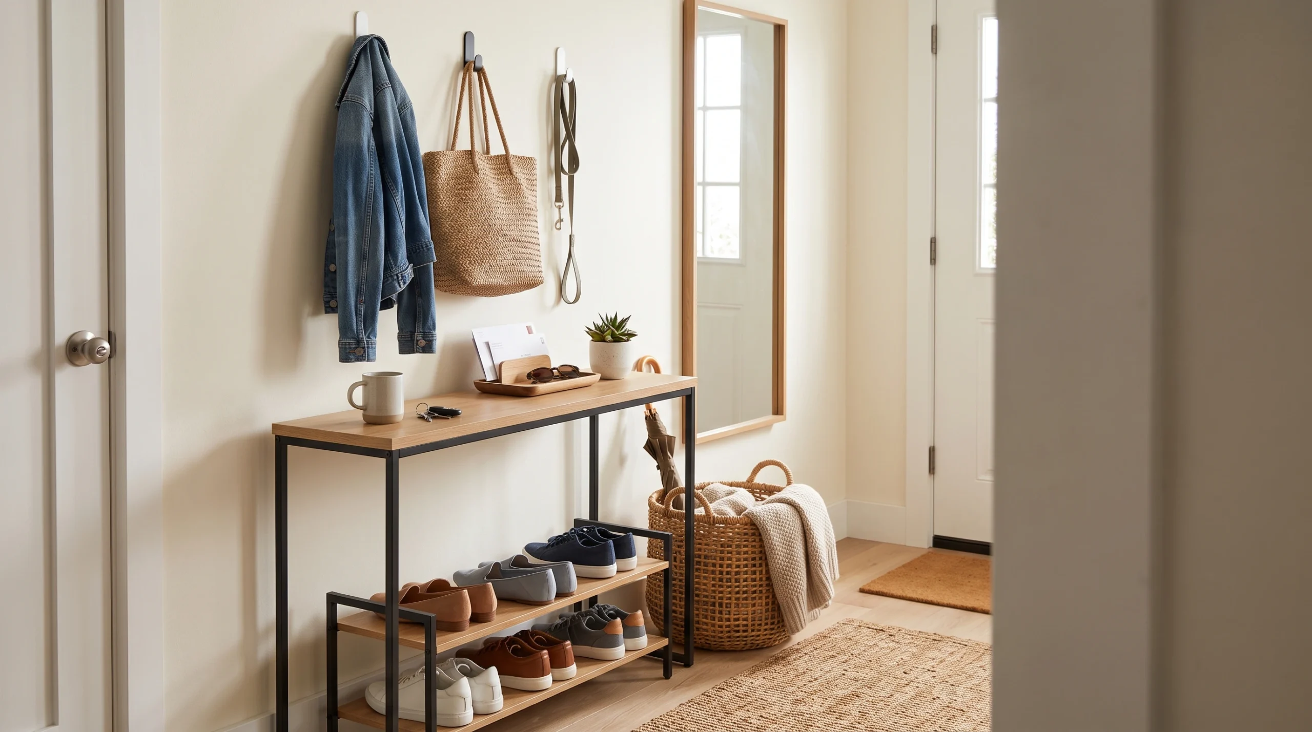 Visual illustration of turn an entryway into a storage zone