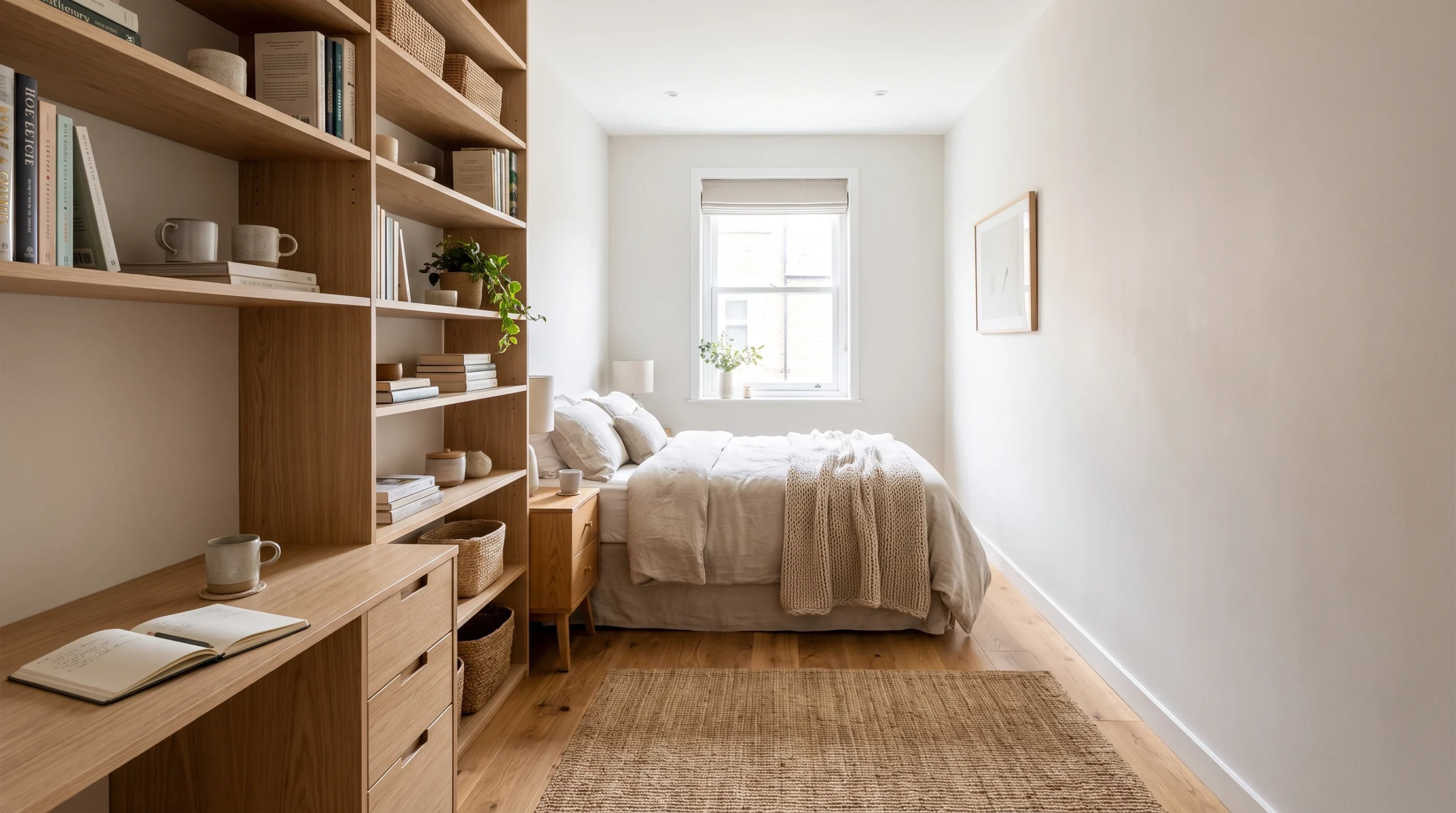 Visual illustration of use a narrow layout for a long bedroom