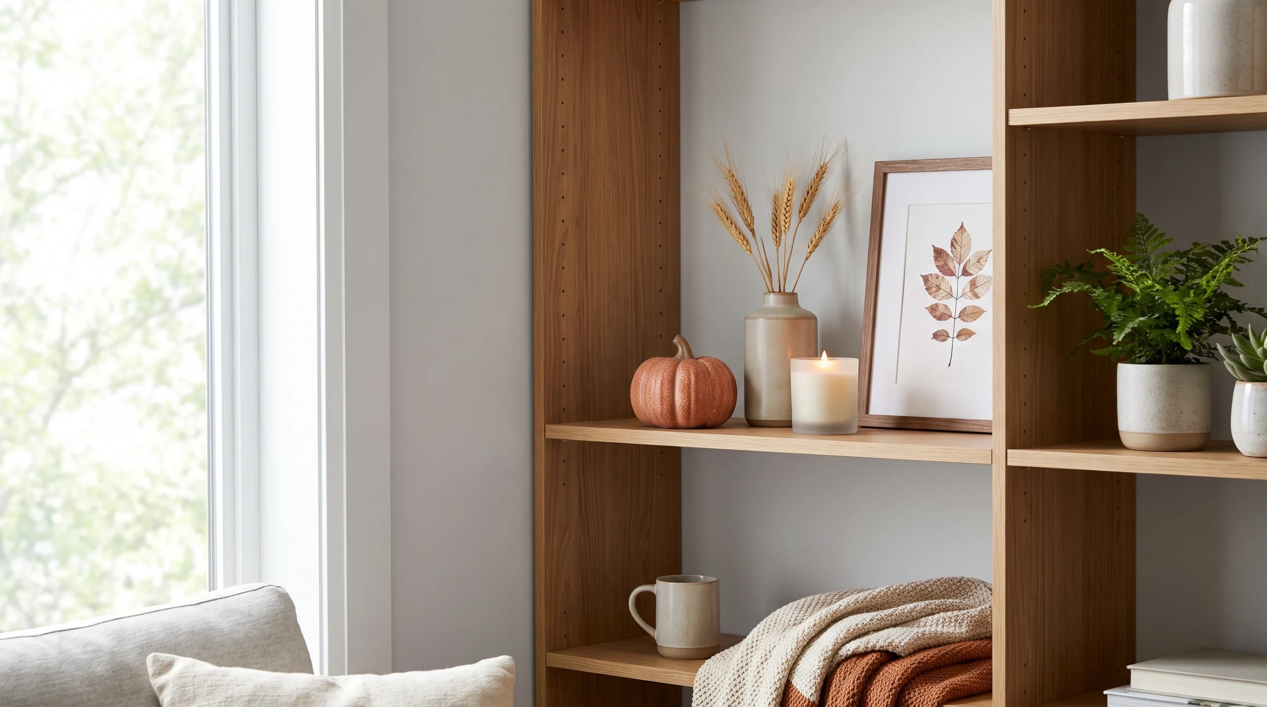 Visual illustration of use a small fall shelf display