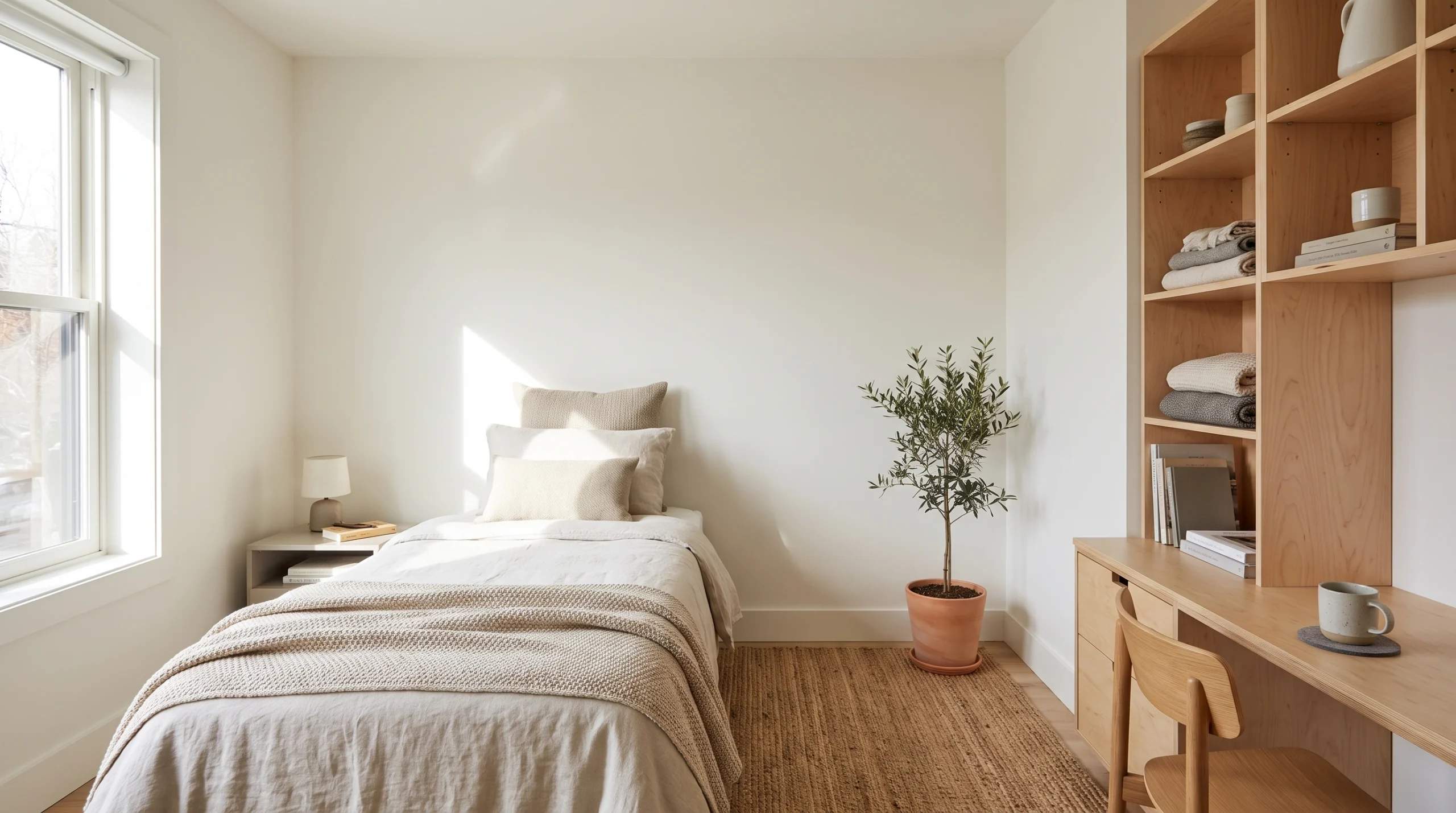 Visual illustration of use a twin bed along the long wall