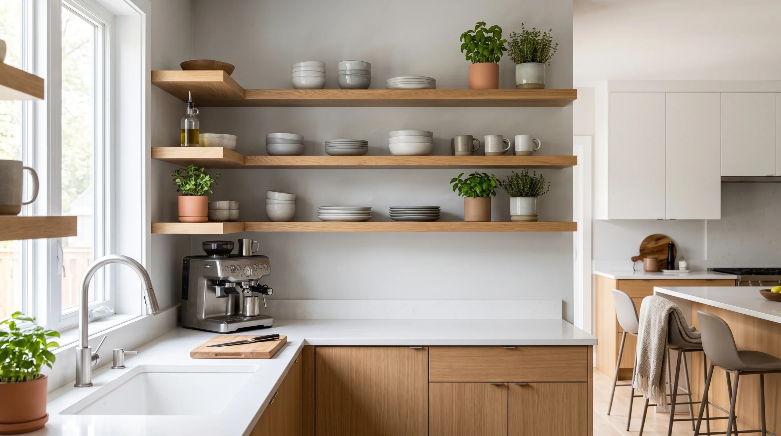Visual illustration of use floating shelves for a clean, modern look