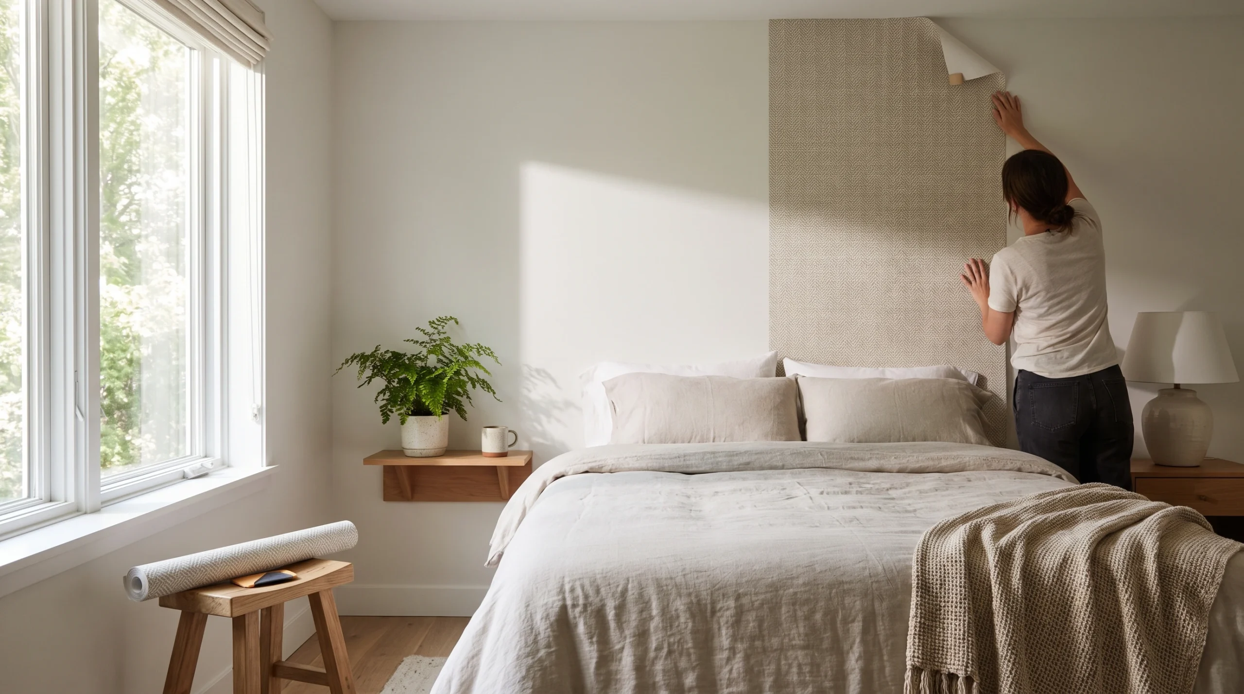 Visual illustration of use peel-and-stick wallpaper