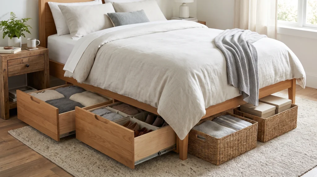 Visual illustration of use under-bed storage