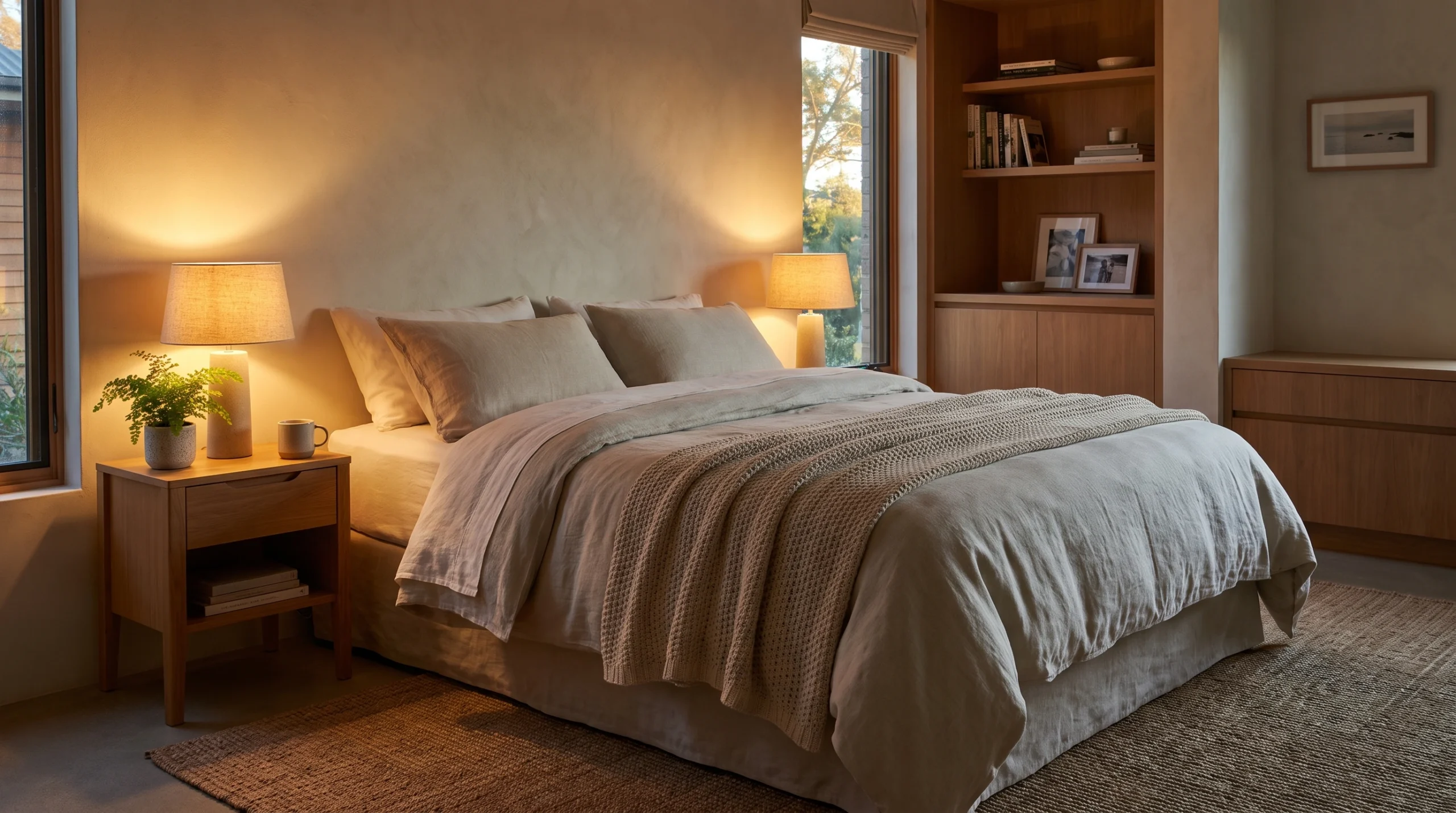 Visual illustration of use warm lighting at bedside