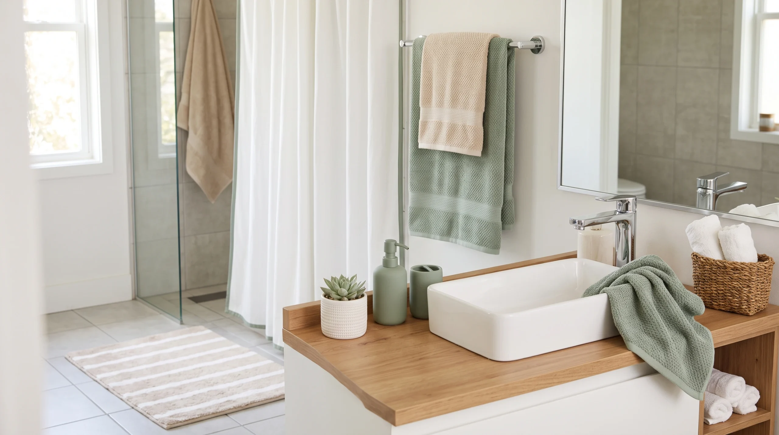 Visual illustration of coordinate towels and accessories