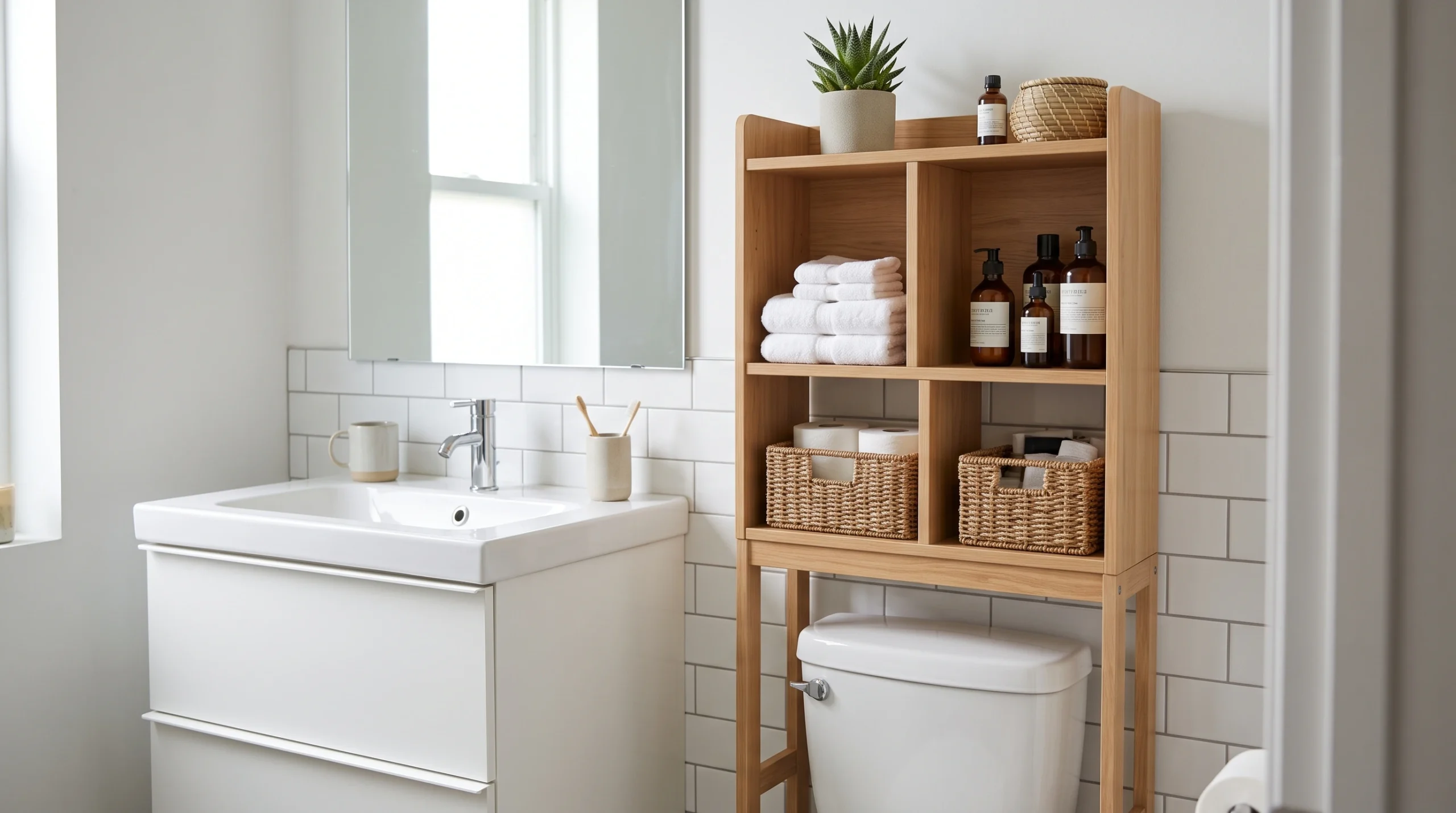 Visual illustration of make use of the space above the toilet